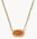 KENDRA SCOTT- Elisa Enamel Frame Paperclip Necklace in Gold Papaya Mother of Pearl