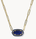 KENDRA SCOTT- Elisa Enamel Frame Paperclip Necklace in Gold Navy Mother of Pearl