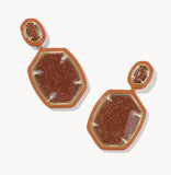 KENDRA SCOTT- Daphne Enamel Frame Drop Earring in Gold Orange Goldstone