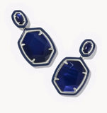 KENDRA SCOTT- Daphne Enamel Frame Drop Earring in Rhodium Navy Mother of Pearl