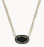 KENDRA SCOTT- Elisa Enamel Frame Paperclip Necklace in Gold Black Agate