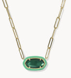 KENDRA SCOTT- Elisa Enamel Frame Paperclip Necklace in Gold Emerald Illusion
