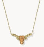 KENDRA SCOTT- Longhorn Short Pendant Necklace in Gold Variegated Orange Magnesite
