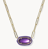 KENDRA SCOTT- Elisa Enamel Frame Paperclip Necklace in Gold Purple Mother of Pearl