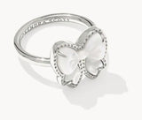 KENDRA SCOTT- Haley Bow Band Ring in Rhodium Ivory Mother of Pearl