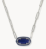 KENDRA SCOTT- Elisa Enamel Frame Paperclip Necklace in Rhodium Navy Mother of Pearl