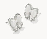 KENDRA SCOTT- Haley Bow Stud Earring in Rhodium Ivory Mother of Pearl