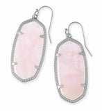 KENDRA SCOTT- Elle Rhodium Drop Earrings in Rose Quartz