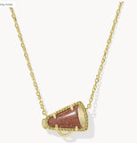 KENDRA SCOTT- Cheer Gold Short Pendant Necklace in Orange Goldstone