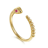 GABRIEL & CO- Serpentina - 14K Yellow Gold Bujukan And Ruby Snake Open Ring