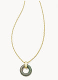 KENDRA SCOTT- Mikki Gold Pave Short Pendant Necklace in Green Blue Ombre Mix
