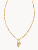 KENDRA SCOTT- Crystal Initial Letter Gold Short Pendant Necklace in White Crystal