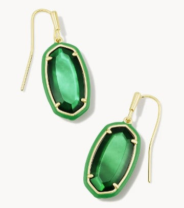 KENDRA SCOTT- Dani Gold Enamel Framed Drop Earrings in Emerald Illusion