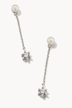 KENDRA SCOTT- Leighton Rhodium Pearl Linear Earrings in White Pearl