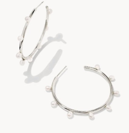 KENDRA SCOTT- Leighton Rhodium Pearl Hoop Earrings