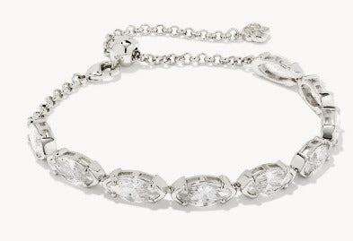 KENDRA SCOTT- Genevieve Rhodium Delicate Chain Bracelet in White Crystal