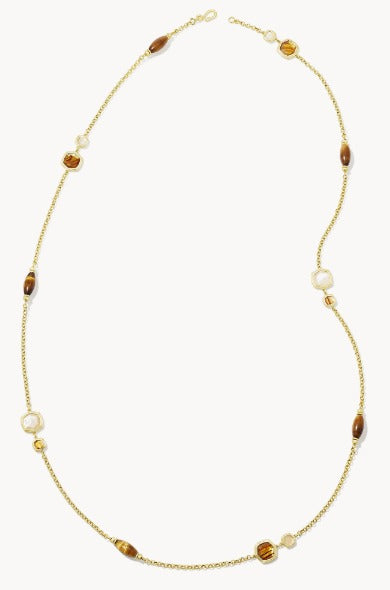 KENDRA SCOTT- Monica Gold Long Strand Necklace in Brown Mix