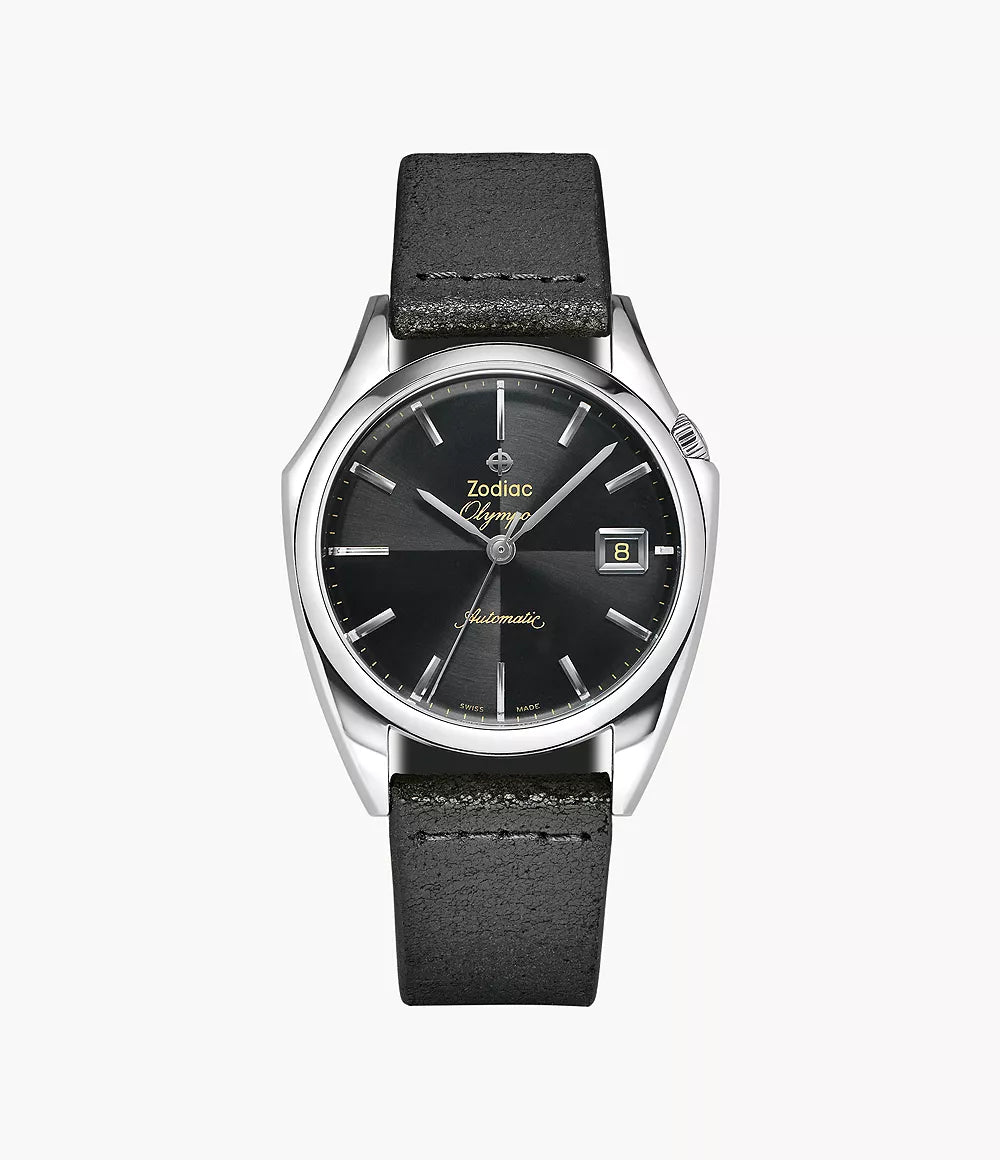 ZODIAC- Olympos Automatic Black Leather Watch