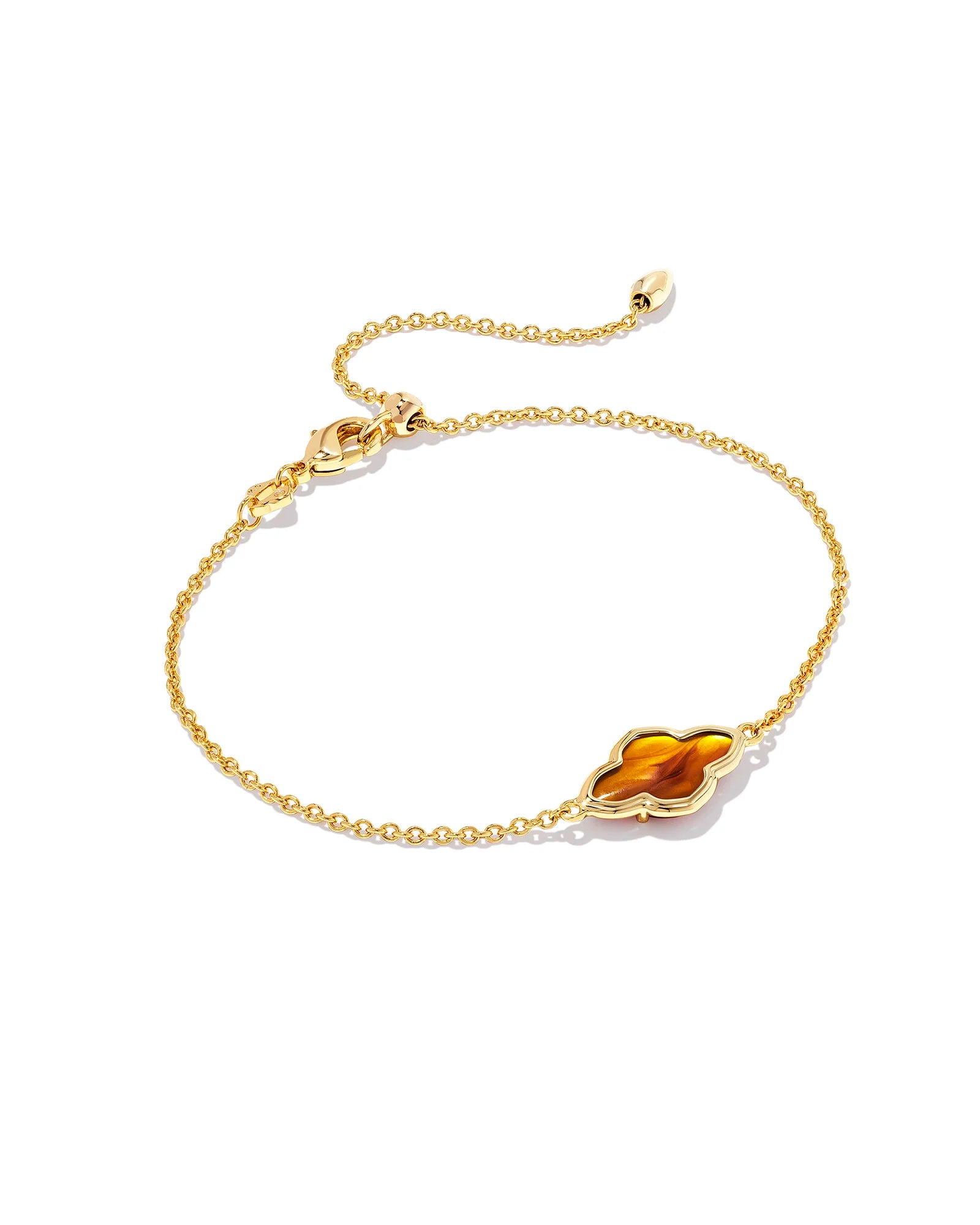 KENDRA SCOTT- Framed Abbie Gold Delicate Chain Bracelet in Marbled Amber Illusion