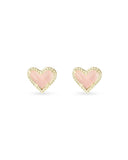 KENDRA SCOTT- Ari Heart Gold Stud Earrings in Rose Quartz