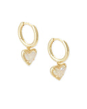 KENDRA SCOTT- Ari Heart Gold Huggie Earrings in Iridescent Drusy