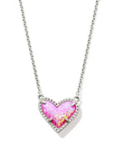 KENDRA SCOTT- Ari Heart Rhodium Short Pendant Necklace in Bubblegum Pink Opal