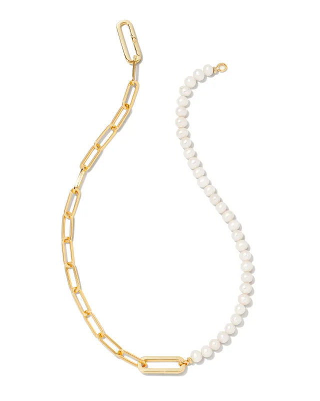 KENDRA SCOTT- Ashton Gold Half Chain Necklace in White Pearl