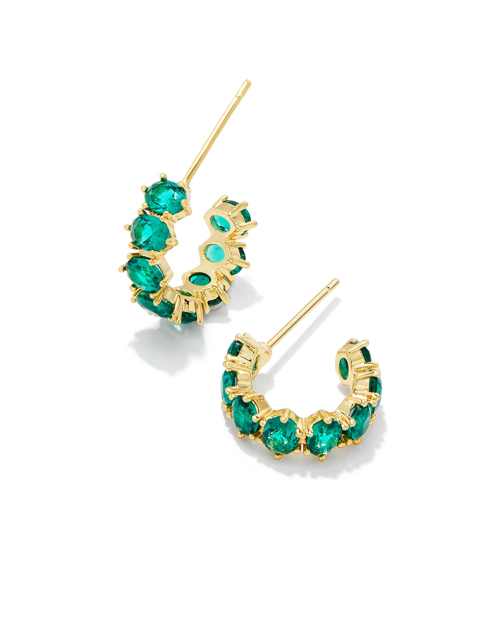 KENDRA SCOTT- Cailin Gold Crystal Huggie Earrrings in Green Crystal
