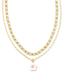 KENDRA SCOTT- Deliah Gold Multi Strand Necklace In Iridescent Pink White Mix