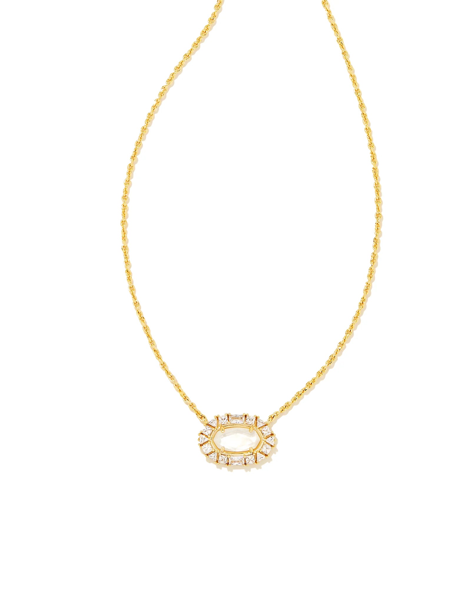 KENDRA SCOTT- Elisa Gold Crystal Frame Short Pendant Necklace in Ivory Mother of Pearl