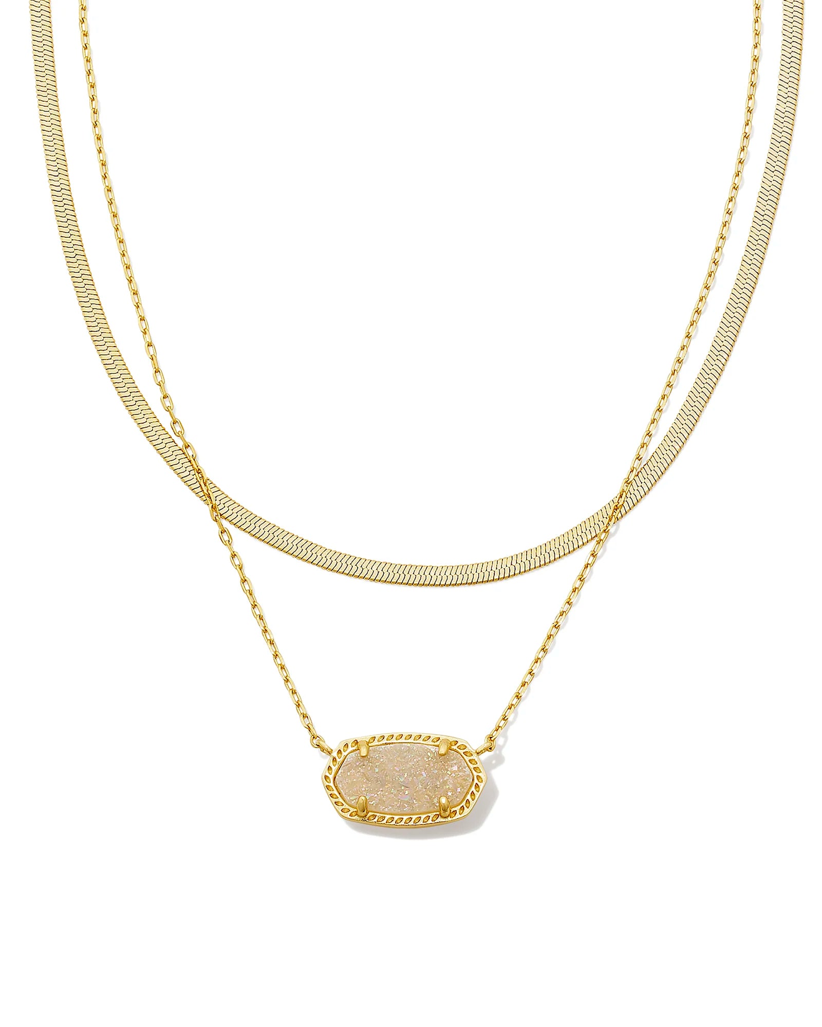 KENDRA SCOTT- Elisa Herringbone Gold Multi Strand Necklace in Gold Metal Iridescent Drusy