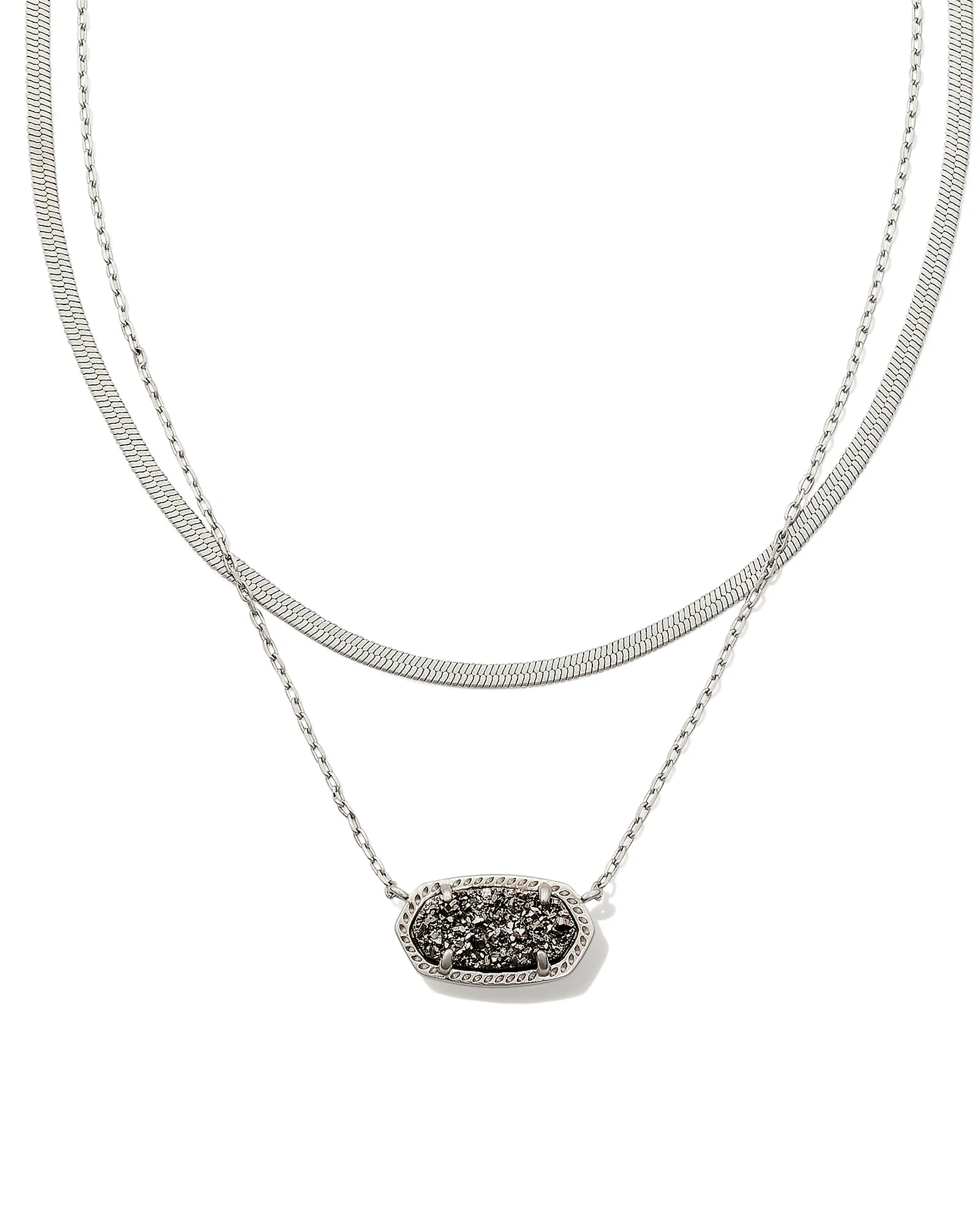 KENDRA SCOTT- Elisa Herringbone Rhodium Multi Strand Necklace in Platinum Drusy