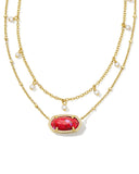 KENDRA SCOTT- Elisa Pearl Multi Strand Necklace Gold/Bronze Veined Red Fuchsia