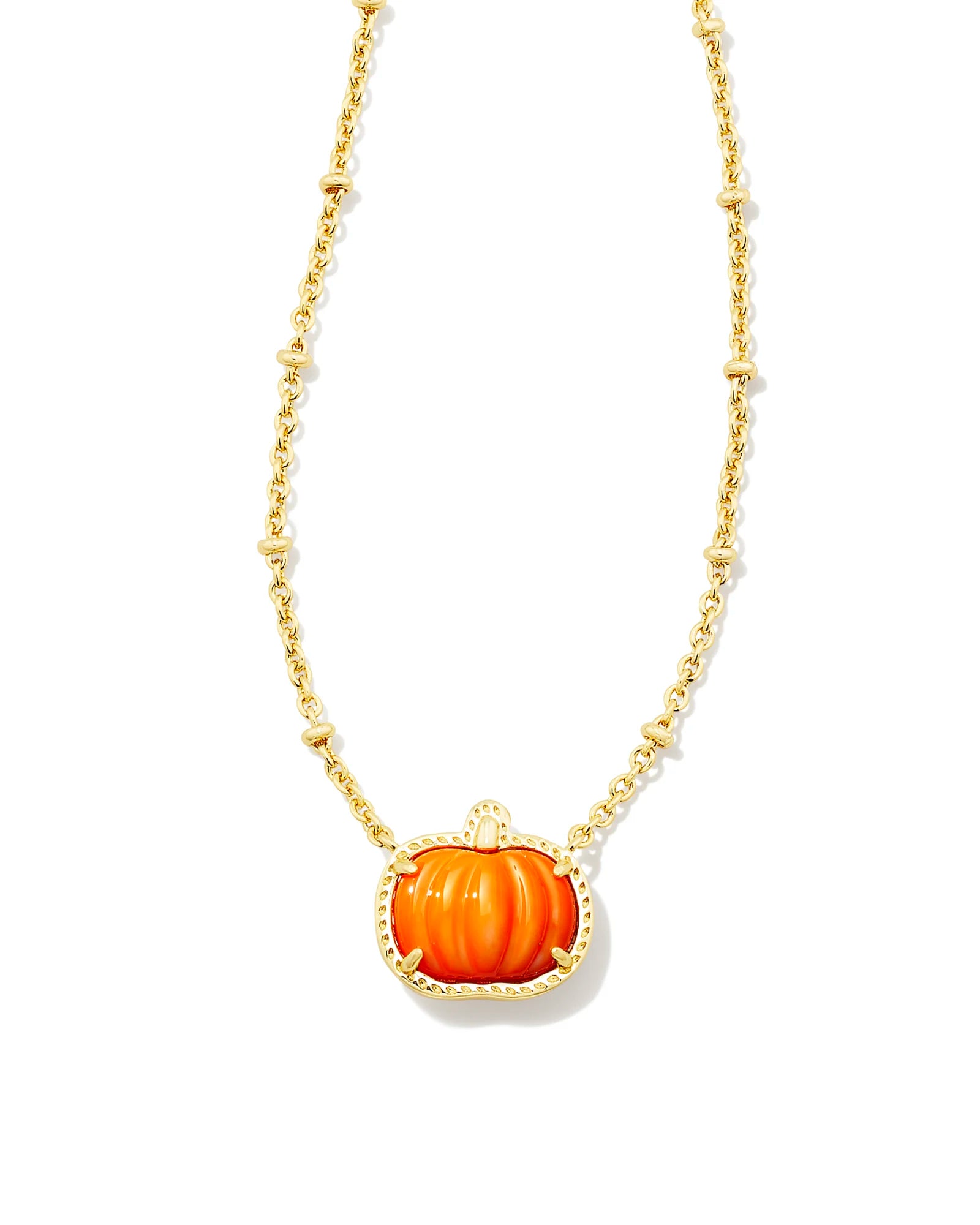 KENDRA SCOTT- Pumpkin Short Pendant Necklace Gold Orange Mother of Pearl