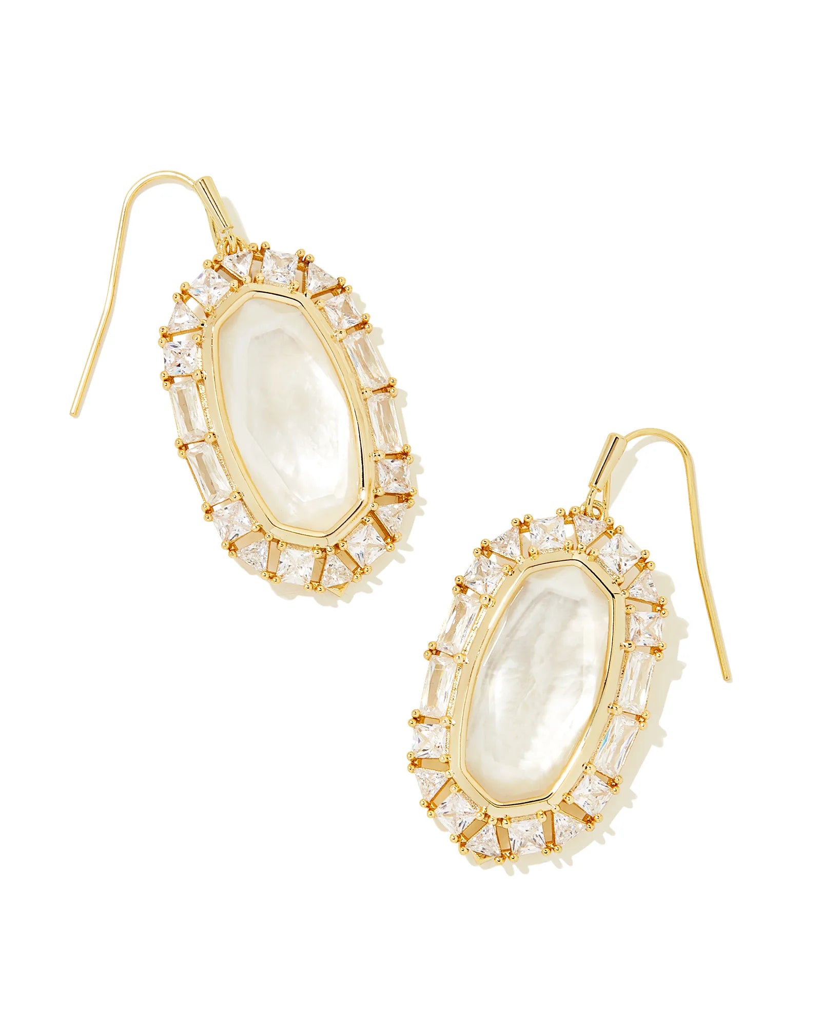KENDRA SCOTT- Elle Gold Crystal Frame Drop Earrings in Ivory Mother of Pearl