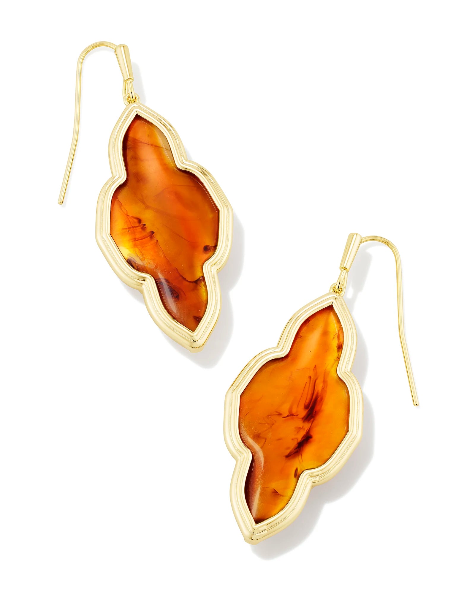 KENDRA SCOTT- Framed Abbie Gold Drop Earrings in Marbled Amber Illusion