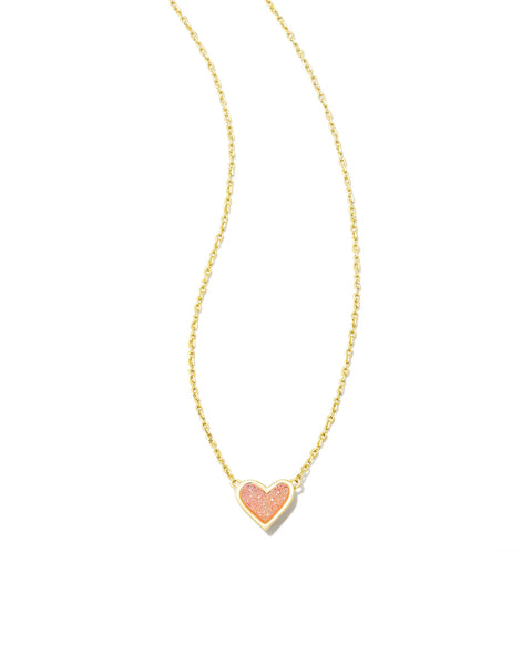 Framed Ari Heart Gold Short Pendant Necklace in Red Opalescent Resin