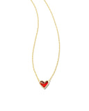 KENDRA SCOTT- Framed Ari Heart Gold Short Pendant Necklace in Red Opal Resin