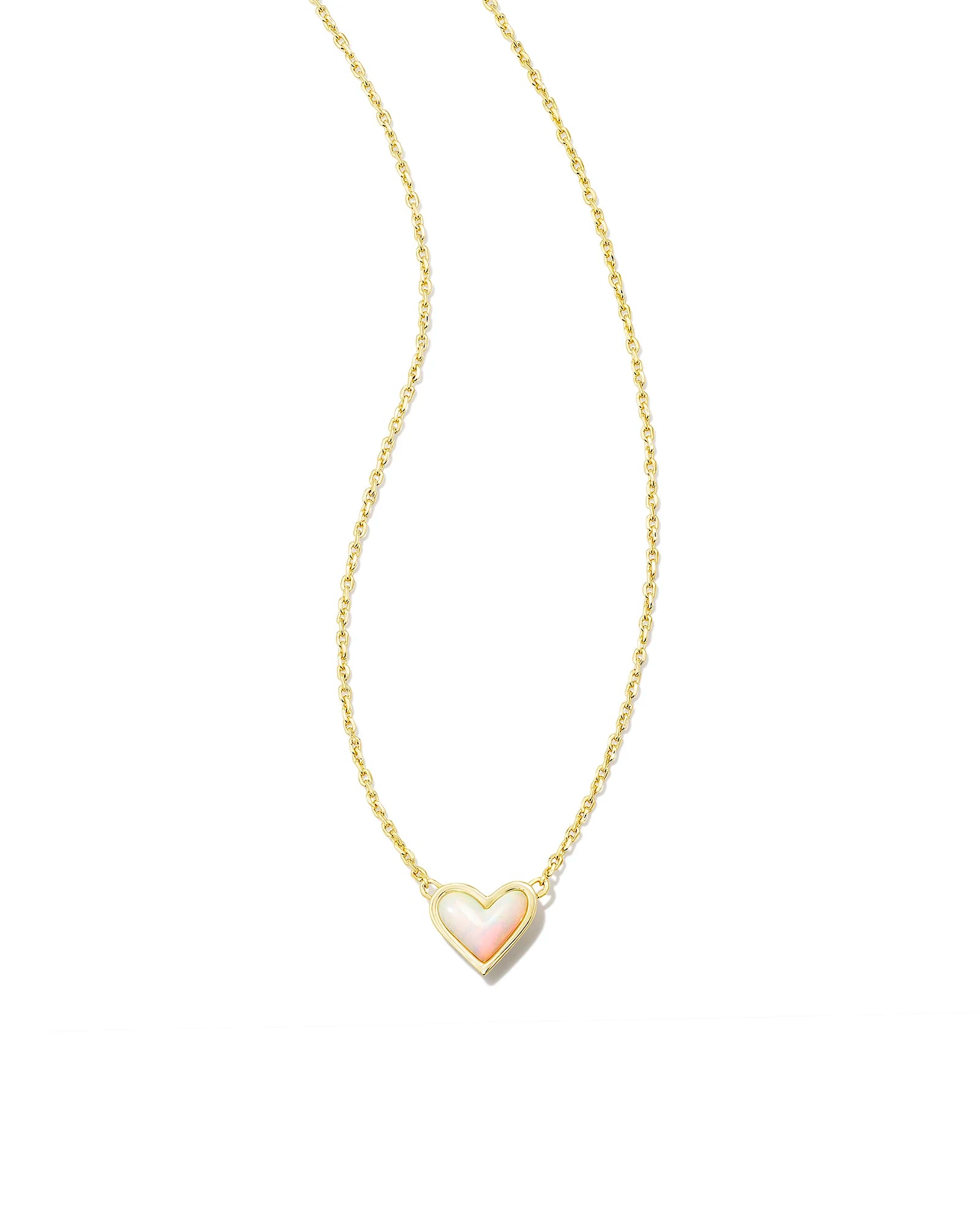 KENDRA SCOTT- Framed Ari Heart Gold Short Pendant Necklace in White Opalescent Resin