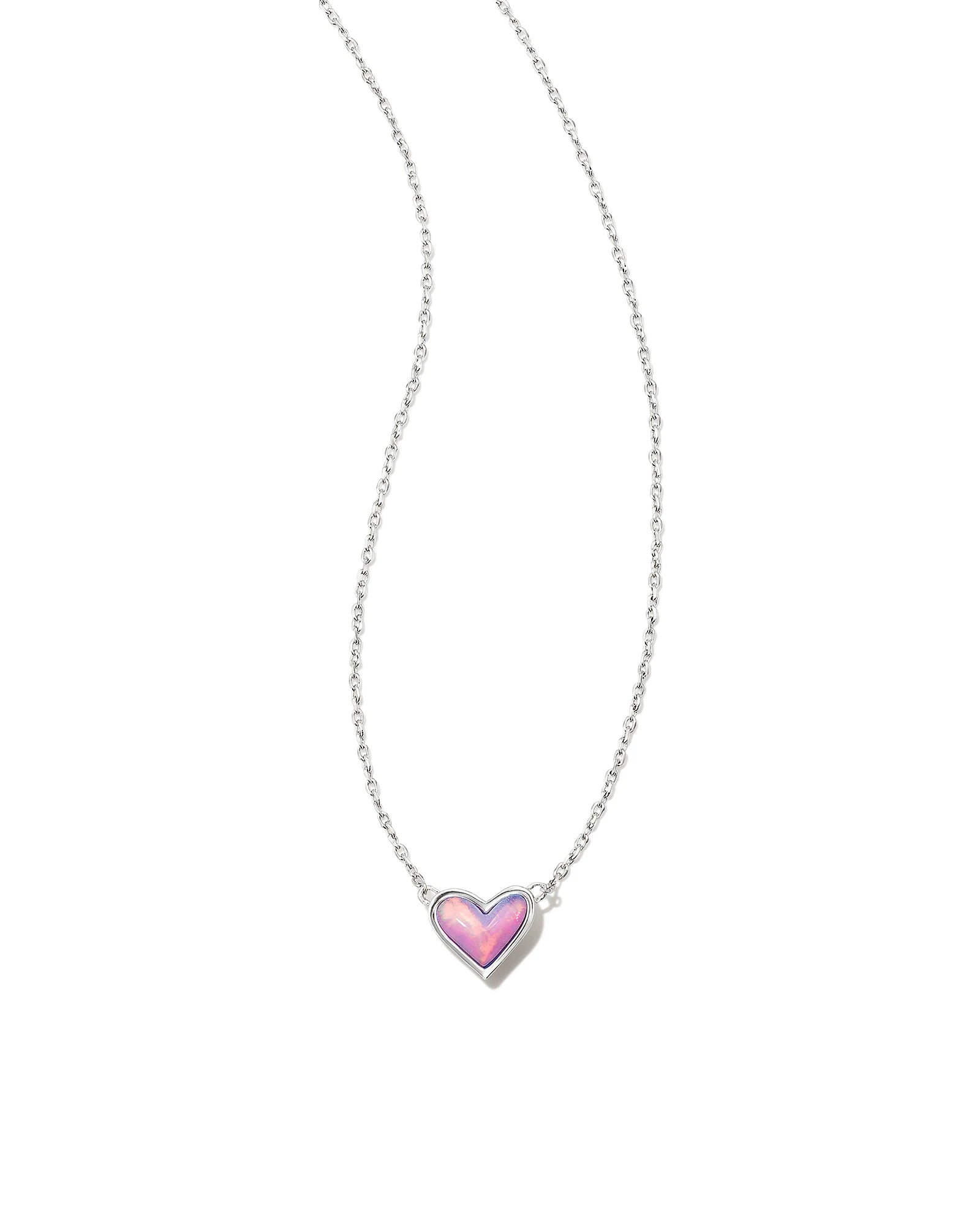 KENDRA SCOTT- Framed Ari Heart Silver Short Pendant Necklace in Lilac Opal Resin
