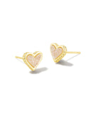 KENDRA SCOTT- Framed Ari Heart Gold Stud Earrings in Iridescent Drusy