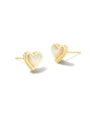 KENDRA SCOTT- Framed Ari Heart Gold Stud Earrings in White Opal Resin