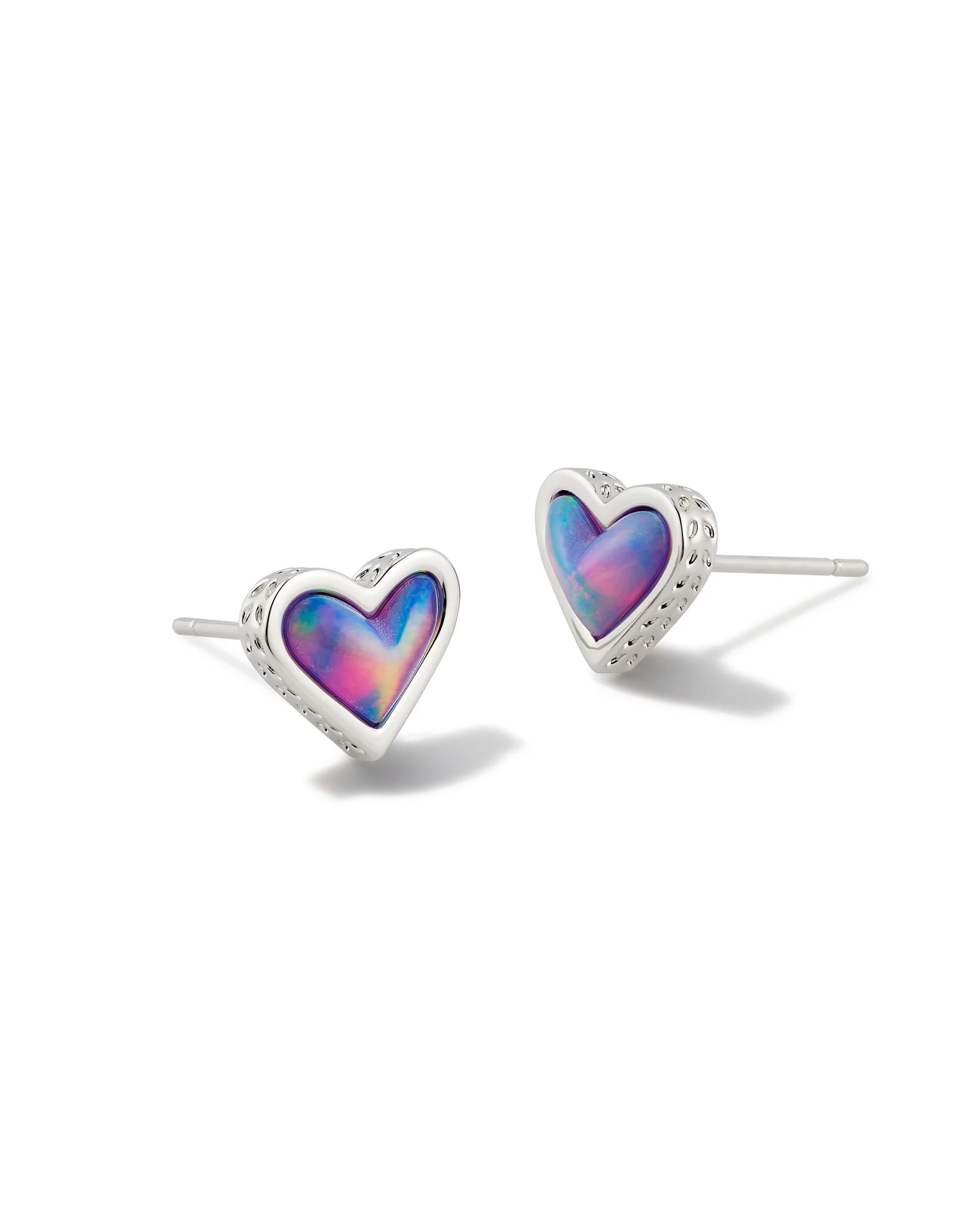 KENDRA SCOTT- Framed Ari Heart Silver Stud Earrings in Lilac Opal Resin