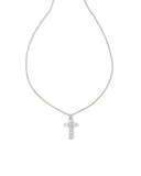 KENDRA SCOTT- Gracie Silver Cross Short Pendant Necklace in White Crystal