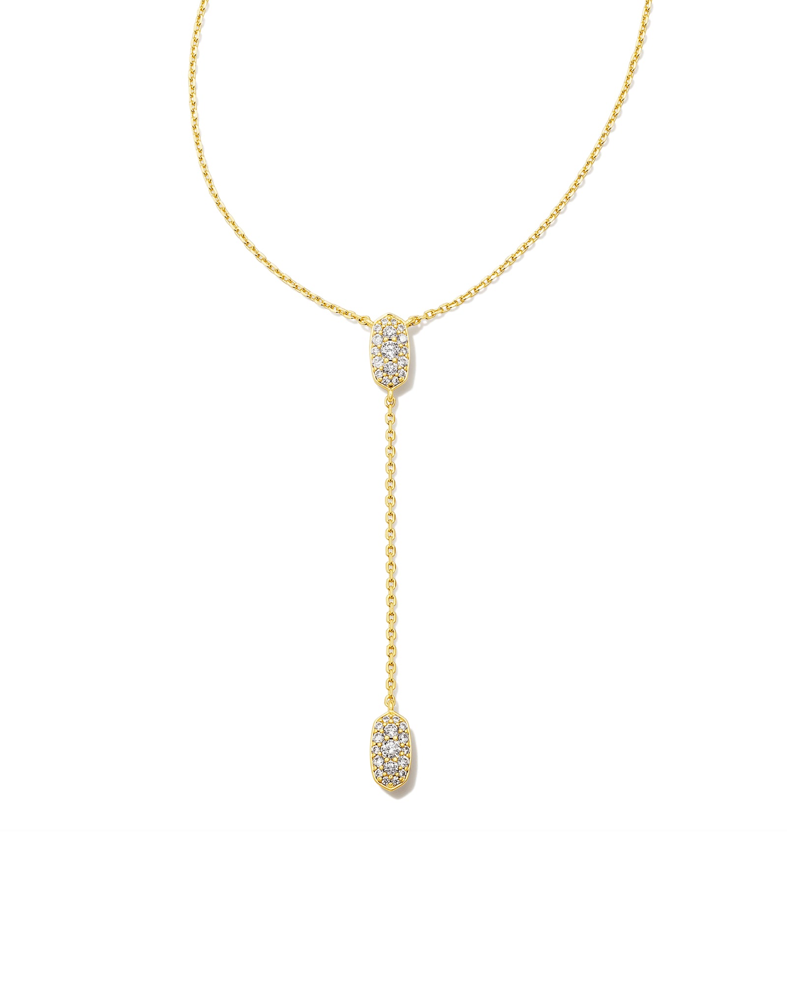 KENDRA SCOTT- Grayson Gold Y Necklace in White Crystal