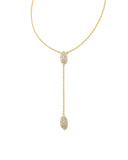 KENDRA SCOTT- Grayson Gold Y Necklace in White Crystal