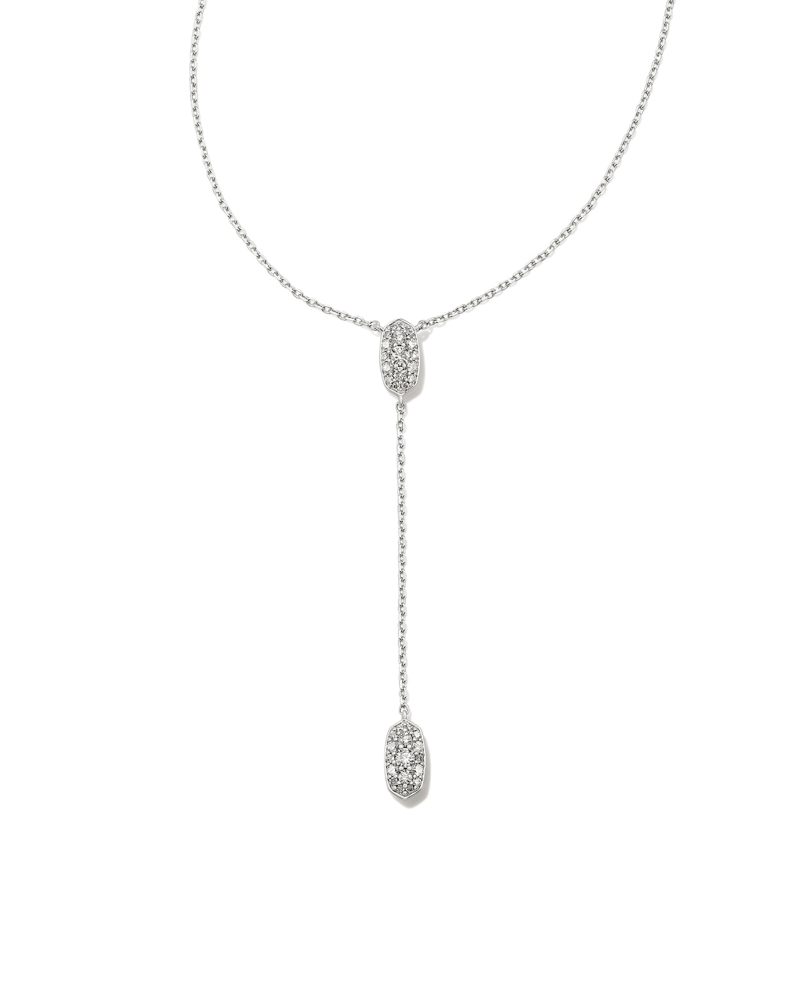 KENDRA SCOTT- Grayson Silver Y Necklace in White Crystal