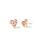 KENDRA SCOTT- Holland Gold Heart Stud Earrings in Pink Crystal