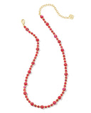 KENDRA SCOTT- Jovie Beaded Strand Necklace Gold/Bronze Veined Red Fuchsia
