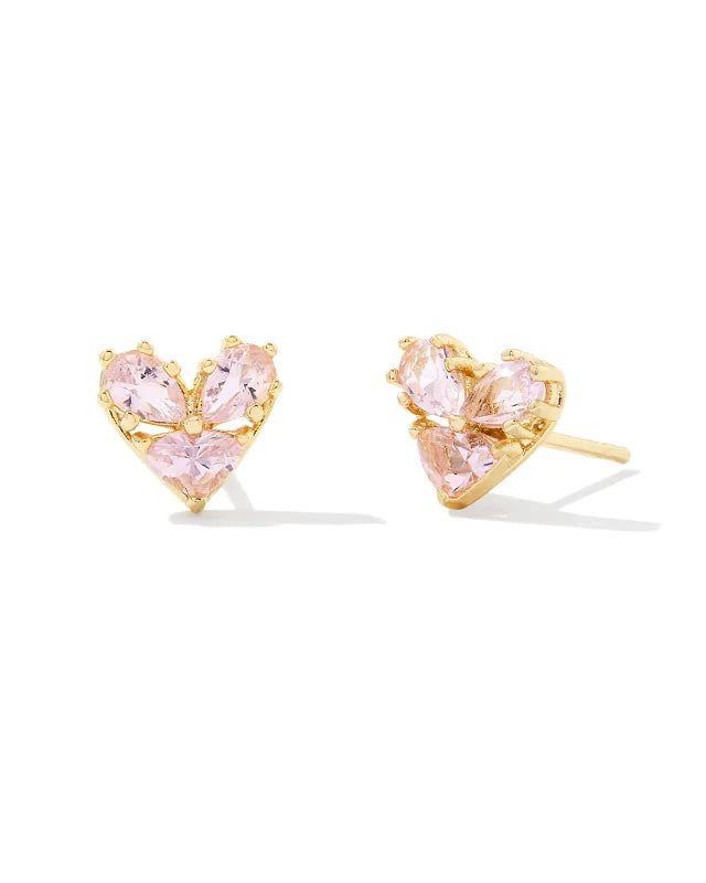 thumbnail image 2 of 9ct Gold Pink Topaz Heart Stud Earrings - 5mm Solid 9K Yellow Gold - New 2 of 6